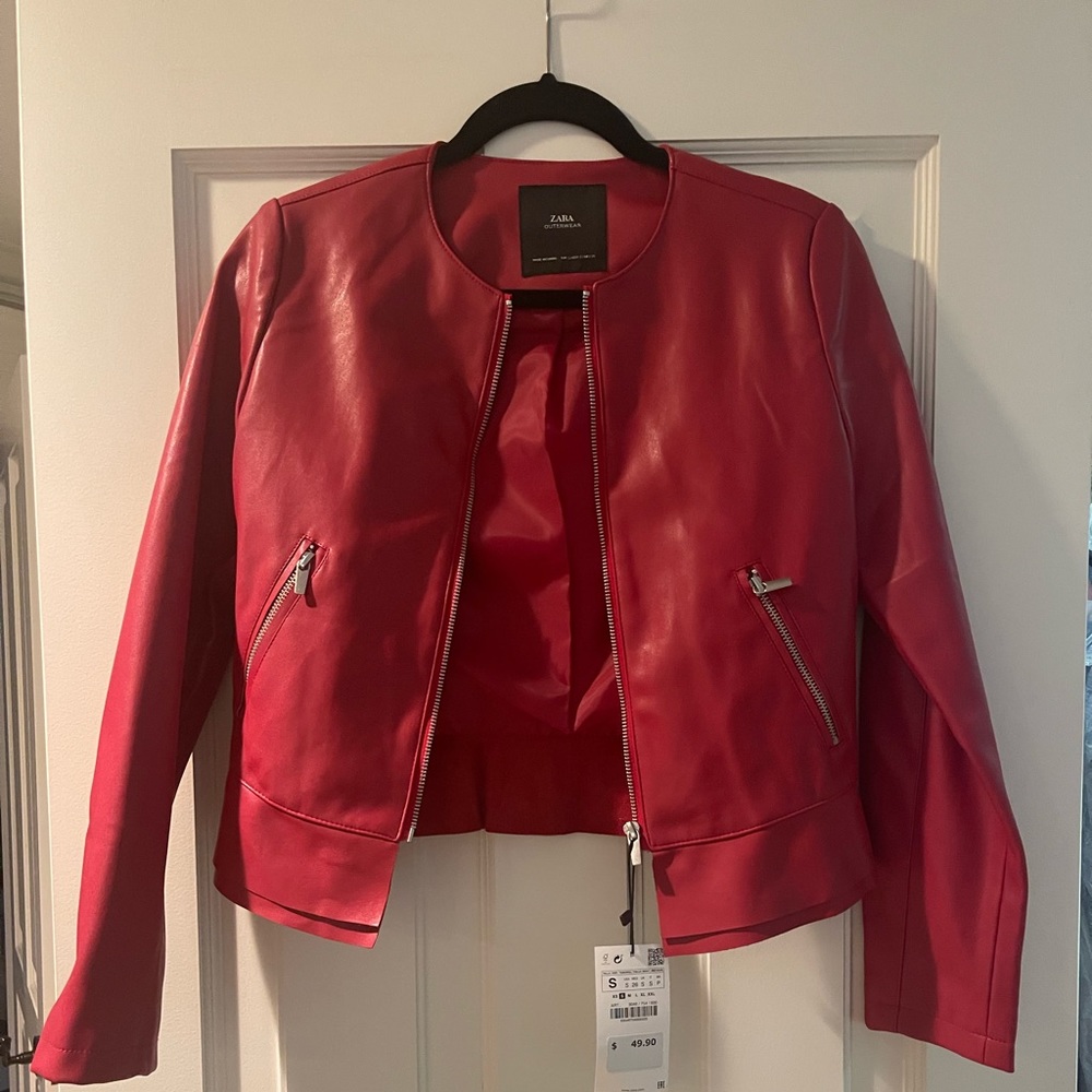 Zara Leather Cropped Jacket